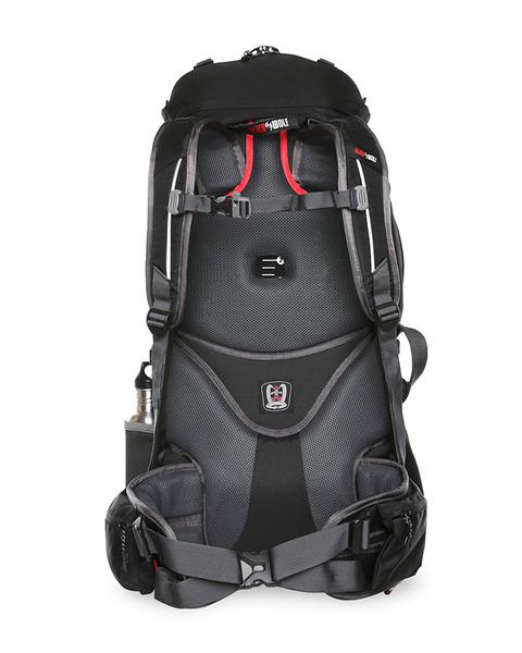 Titanium | Black Wolf Nomad 80 Hybrid Travel Pack. Back of Black Coloured bag