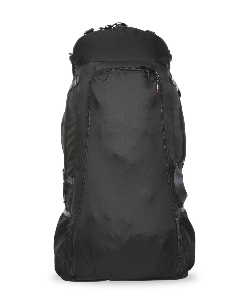 Titanium | Black Wolf Nomad 60 Hybrid Travel Pack. Zippered cover of Black Coloured bag