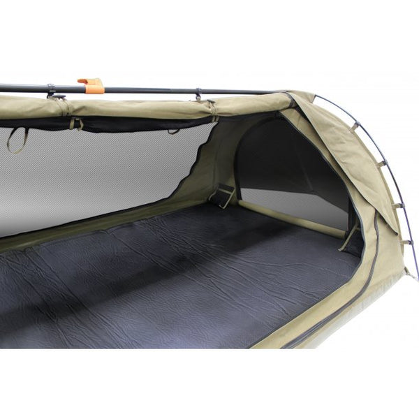 Internal view of mattress, door flap and mesh rolled up