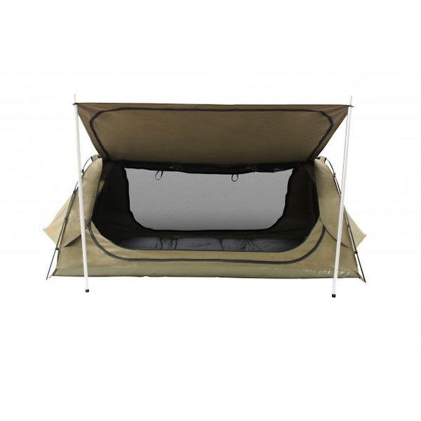 Green | Direct side view with awning poles holding out one side