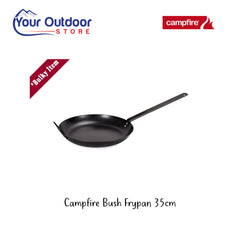 Campfire Steel Bush Frypan Non Stick 35cm. Hero image with title and logos