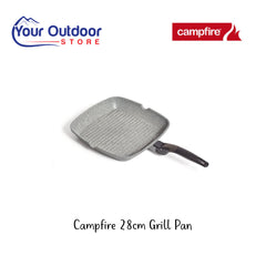 Campfire Compact Grill Pan. Hero image with title and logos