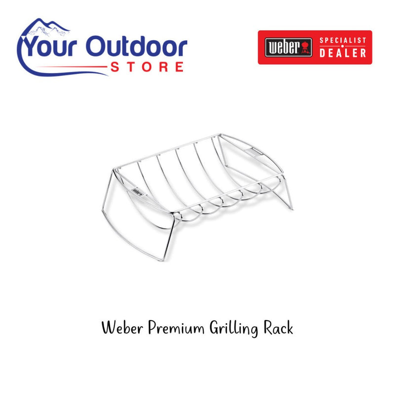 Silver | Weber Premium Grilling Rack. Hero image with title and logos