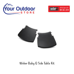 Black | Weber Baby Q Side Table Kit. Hero with logos and title