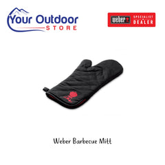 Black | Weber Barbecue Mitt. Hero with Logos and Title