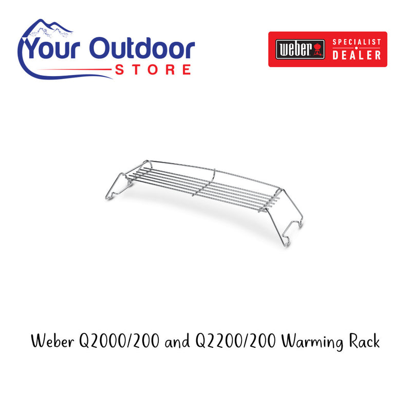 Silver | Weber Q 2000/200 and 2200/220 Warming Rack. Hero image with title and logos