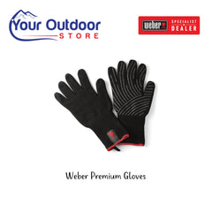 Black | Weber Premium Gloves. Hero image with title and logos