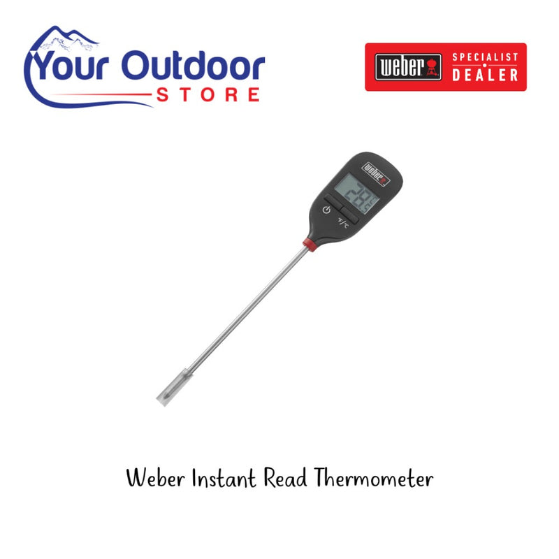 Weber BBQ Instant Read Thermometer. Hero image with logos and Title