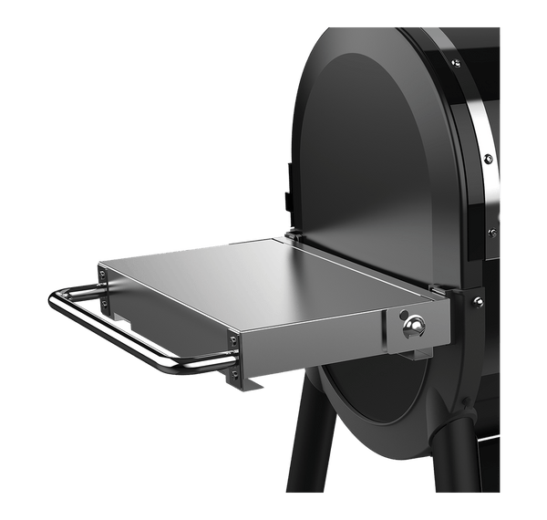 Weber SmokeFire Stainless Steel Folding Side Table. Up and ready for use