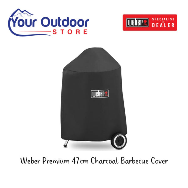 Weber 47cm Charcoal Barbecue Premium Cover. Hero Image with logos