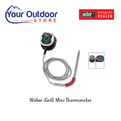 Weber iGrill Mini Thermometer. Hero image with title and logos