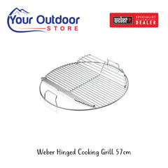 Weber Hinged Cooking Grill 57cm. Hero image with title and logos