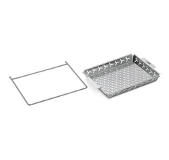 Silver | Weber Elevations Grilling Basket Set showing tray and holder