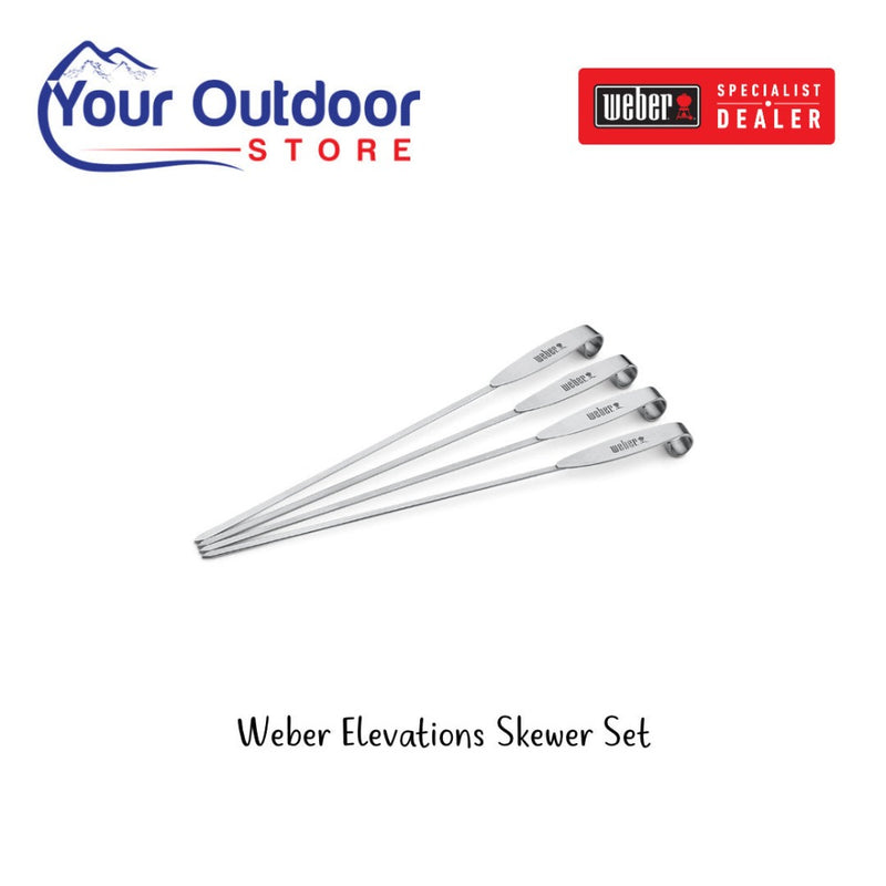 Weber Elevations Skewer Set. Hero image with title and logos