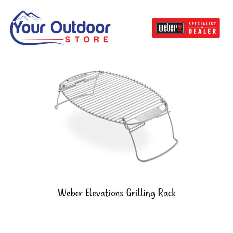 Weber Expansion Grilling Rack. Hero Image with title and logos