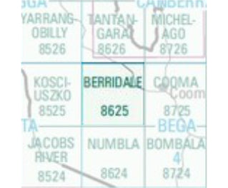 Berridale 8625 NSW Topographic Map 1 100,000 Scale