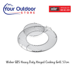 Weber GBS Heavy Duty Hinged Cooking Grill 57cm. Hero image with title and logos