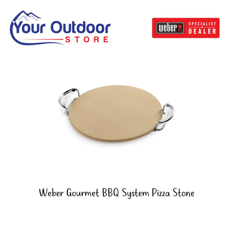 Weber Gourmet BBQ System Pizza Stone. Hero image with title and logos