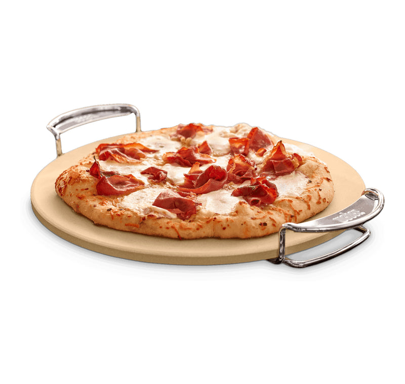 Weber Gourmet BBQ System Pizza Stone with pizza on it. Part Number 8836