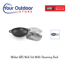 Weber GBS Wok Set with Steaming Rack. Hero image with title and logos