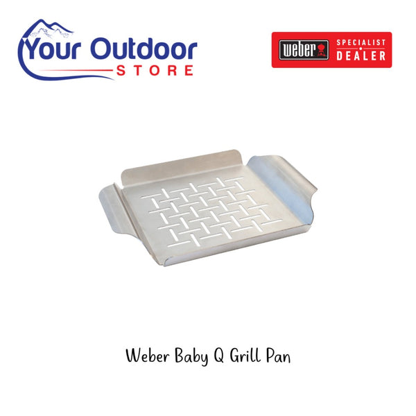 Stainless Steel | Weber Baby Q Stainless Steel Grill Pan. Hero with logos and title