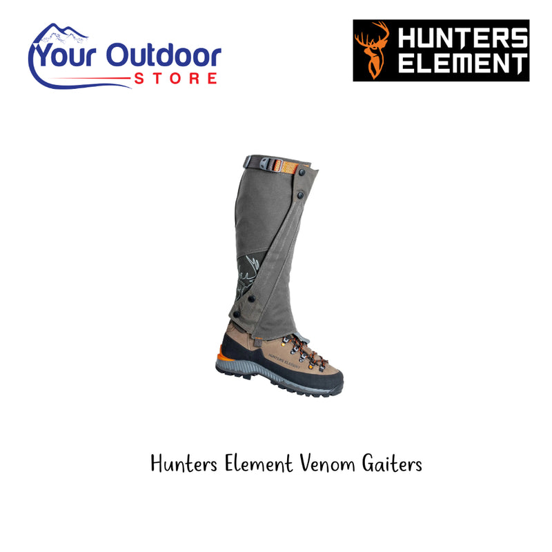 Hunters Element Venom Gaiters - Hero Image Showing Logos and Title. 