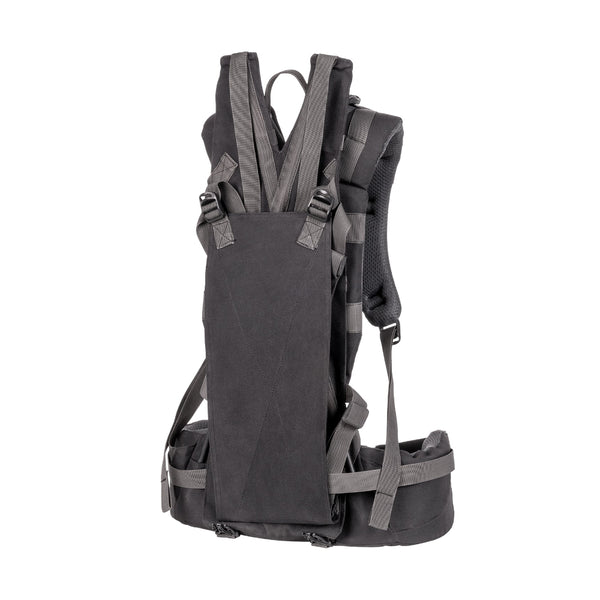 Black | Hunters Element Arete Bag Frame Back View Showing Straps Done Up. 