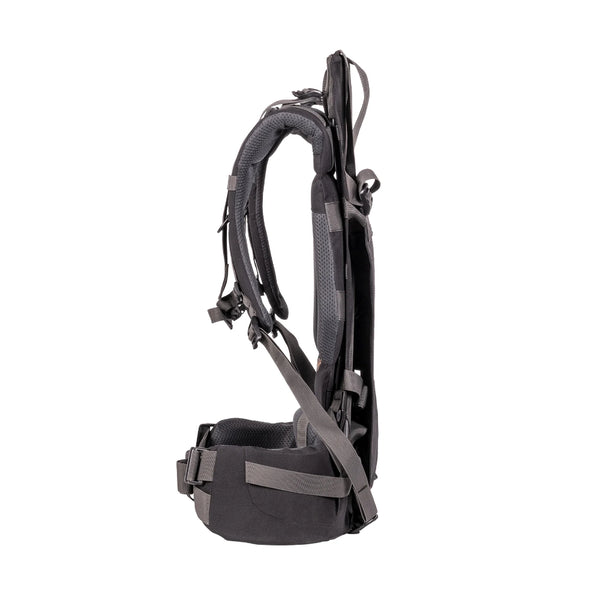 Black | Hunters Element Arete Bag Frame Side View Showing Straps Done Up. 