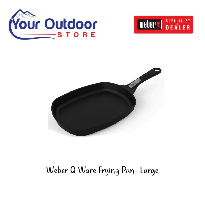Black | Weber Q Ware Large Frying Pan. Hero image with title and logos