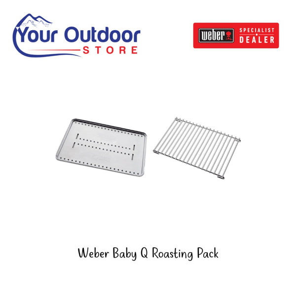 Silver | Weber Baby Q Roasting Pack. Hero image with logos and title