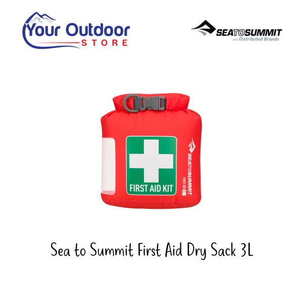 Sea to Summit First Aid Dry Sack 3L. Hero Image Showing Logos and Title.