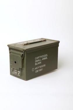 Ammo Box 50 Cal Australian. Angled View Showing Clip Down Handles. 