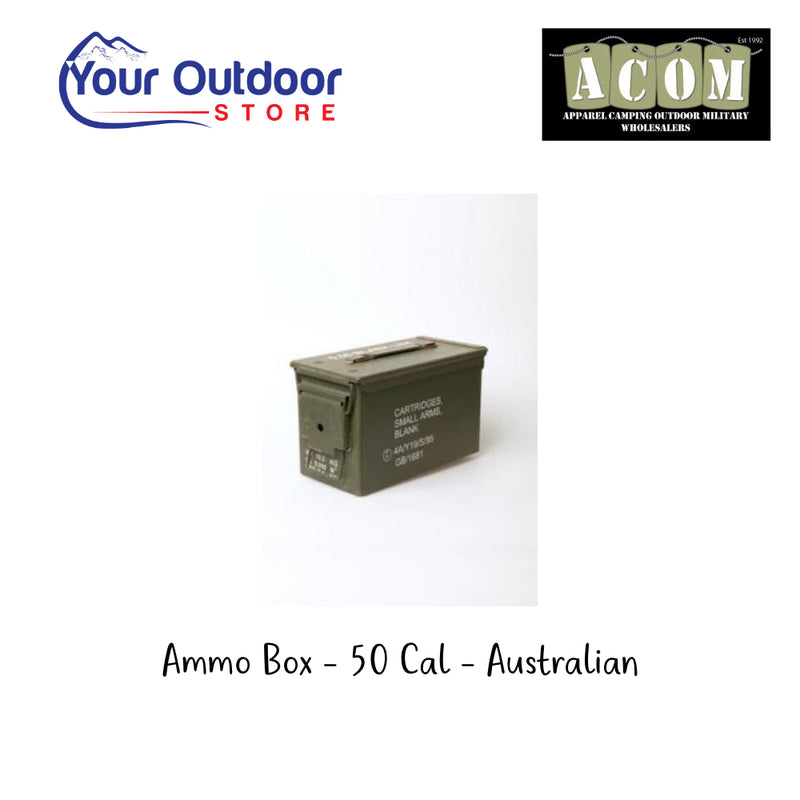 ACOM - Ammo Box 50 Cal Australian. Hero Image Showing Logos and Title. 