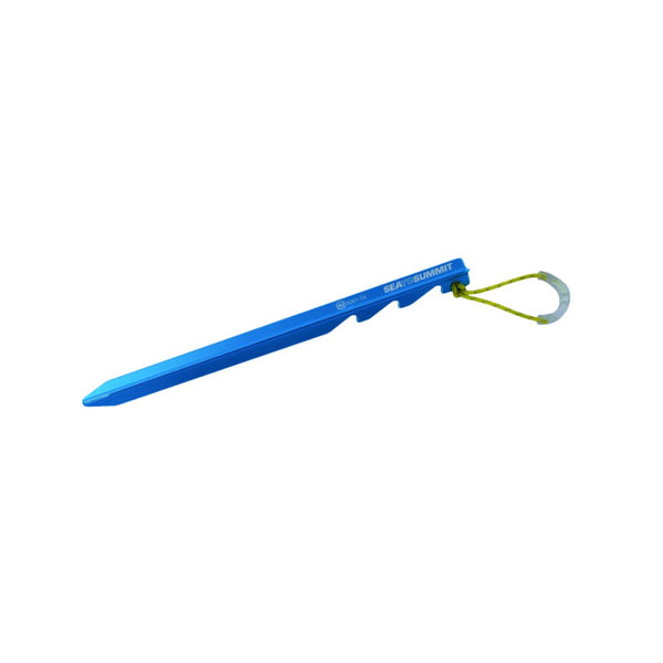 Tent Peg Showing Reflective Pull Cord and Multiple Guy Points.