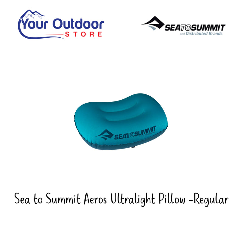 Sea To Summit Aeros Ultralight Pillow - Regular. Hero Image Showing Logos and Title. 