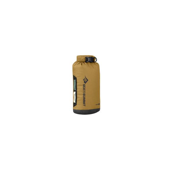 Dull Gold | Sea to Summit Big River Dry Bag Shown Packed and Sealed Up With Clip. 