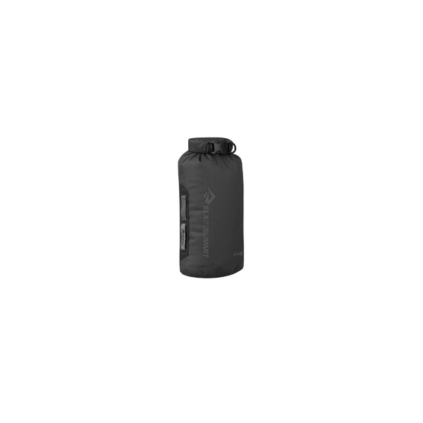Jet Black | Sea to Summit Big River Dry Bag Shown Packed and Sealed Up With Clip. 