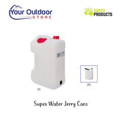 Supex Water Container Jerry Can. Hero image with title and logos