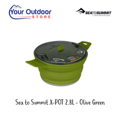 Sea To Summit X-Pot 2.8L - Olive Green. Hero Image Showing Logos and Title.