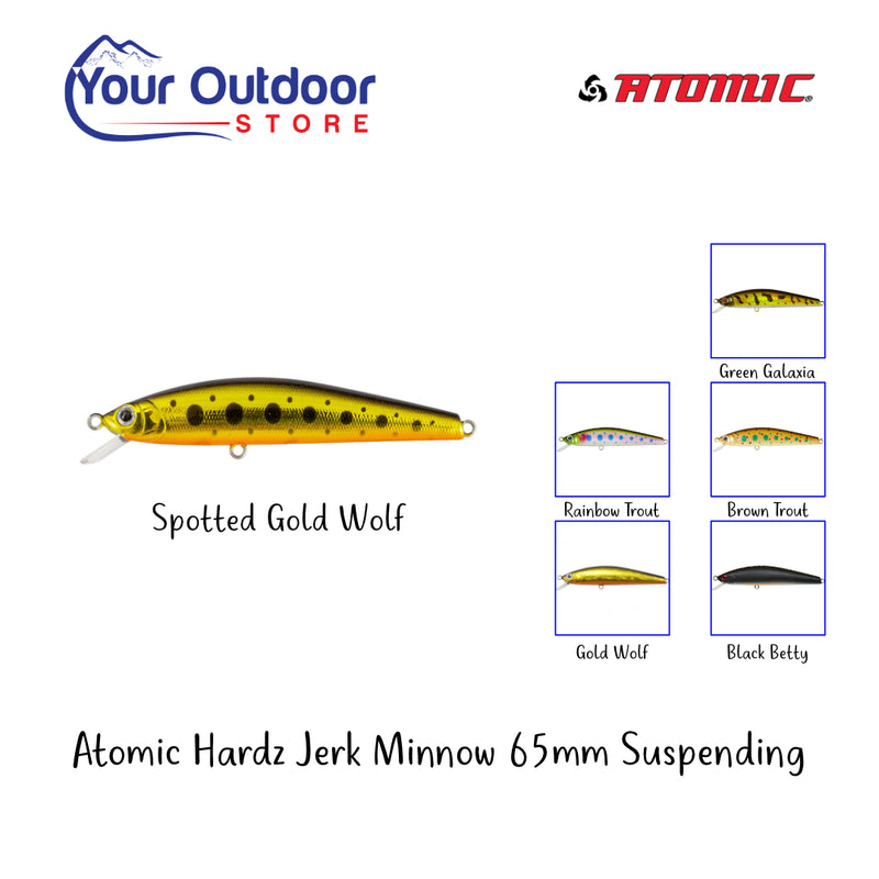 Spotted Gold Wolf | Atomic Hardz Jerk Minnow 65 Suspending. Hero