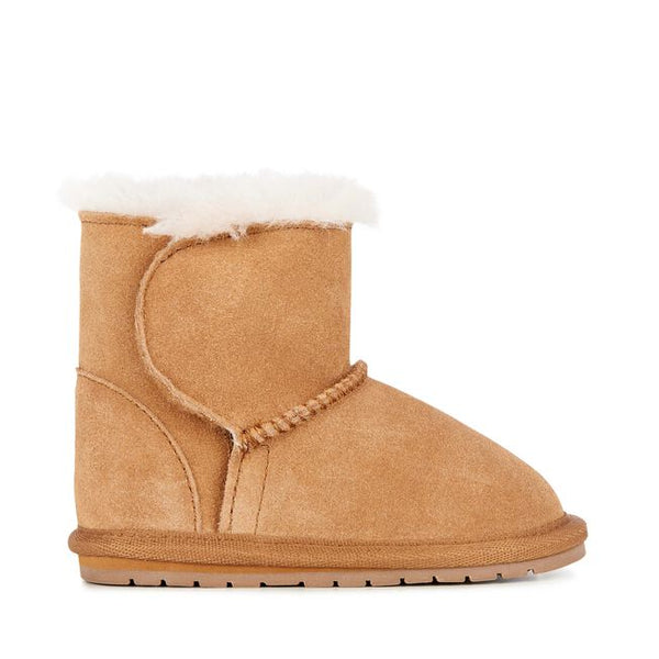 Chestnut | Side view of slipper showing velcro tab