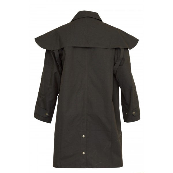 Brown | Burke & Wills Balranald 3 Quarter Length Coat. Brown. Back Oilskin View. Your Outdoor Store