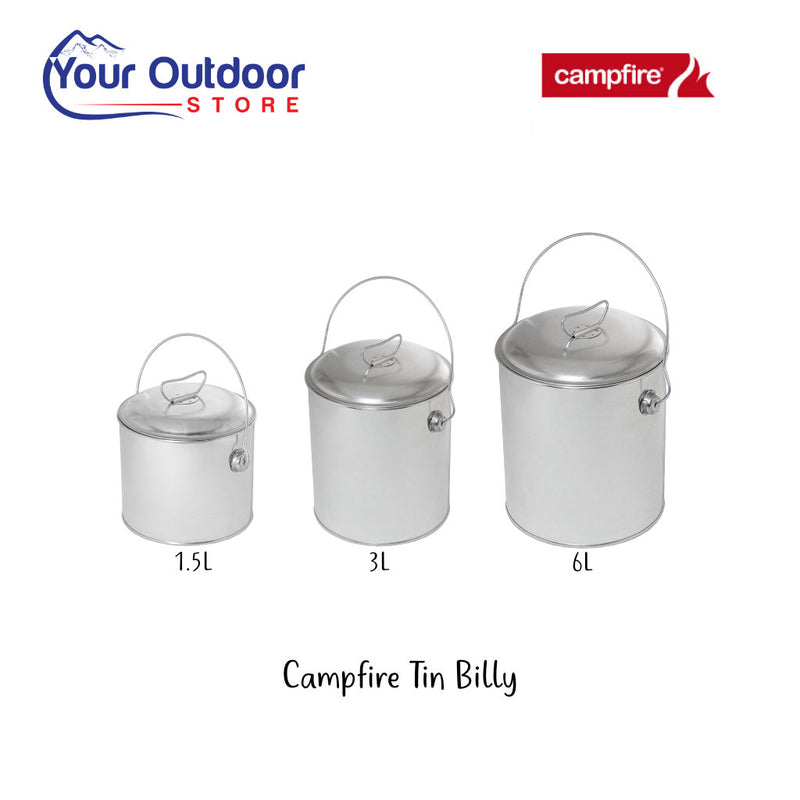 Campfire Billy Tin with Lid. Hero image with title and logos