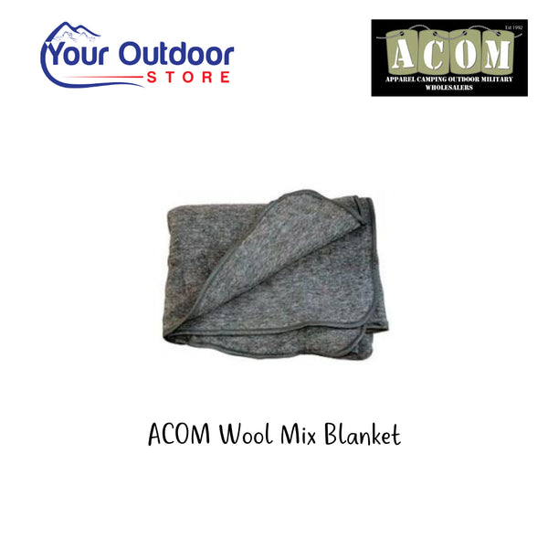ACOM Wool Mix Blanket. Hero Image Showing Logos and Title. 