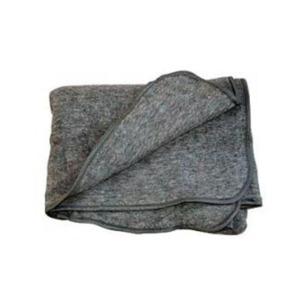 ACOM Wool Mix Blanket. Shown folded and peeled back. Overlocked edges. 