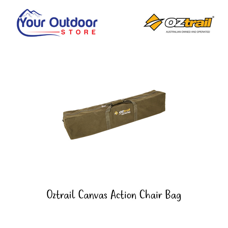 Oztrail Canvas Action Chair Bag. Hero image with title and logos