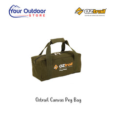 Oztrail Peg Storage Bag. Hero image with title and logos