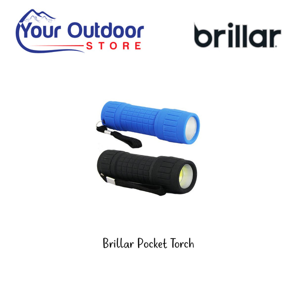 Brillar Pocket Torch. Hero Image Showing Logos and Title. 