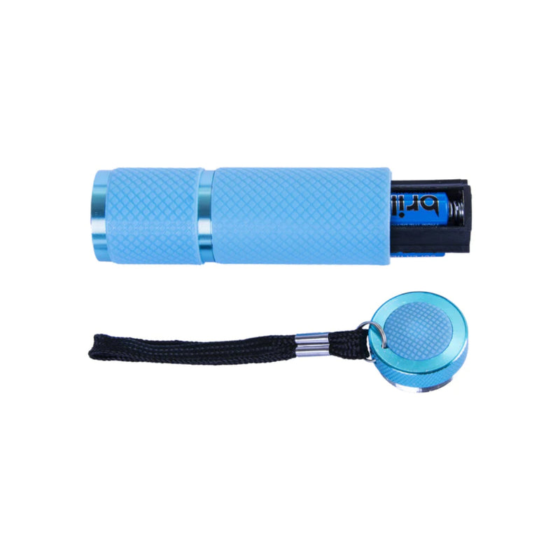 Blue | Brillar Glow In The Dark Torch Open Showing Battery. 