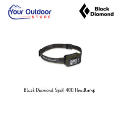 Black Diamond Spot 400 Headlamp. Hero Image Showing Logos and Title. 